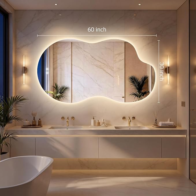 60''x36'' Lighted Mirrors for Bathroom Wall Backlit, Cloud LED Bathroom Mirror Frameless with Lights Anti Fog, Dimmable, 3 Colors,Tempered Glass, Shatter-Proof