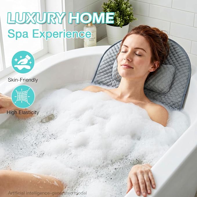 Full Body Bath Pillow for Bathtub, Thick Soft Tub Cushion with Non-Slip Suction Cups Dual Hooks, Luxury Spa Pillow for Neck Back and Hip Support, 53" x 17"