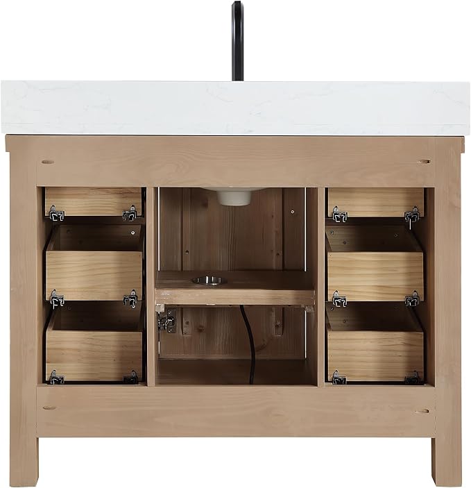 Javier 42" Single Bath Vanity in Antique Brown with Composite Stone Top and Mirror