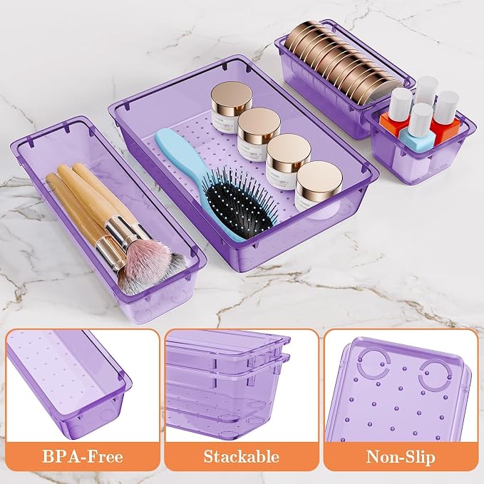 SpaceHacks 25 PCS Plastic Drawer Organizer, 4-Size Versatile Organizer Trays & storage Bins