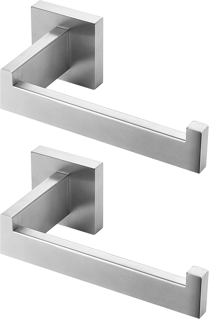 HITSLAM Brushed Nickel Toilet Paper Holder Premium 304 Stainless Steel Square Toilet Roll Holder for Bathroom Rustproof Wall-Mounted 2 Pack