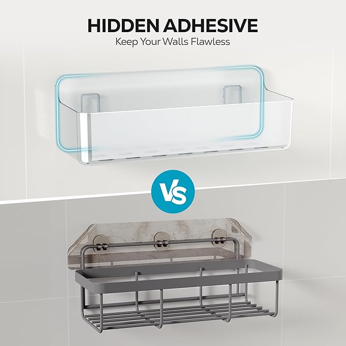 Nieifi Adhesive Shower Shelves, Clear, 5 Pieces | Rustproof ABS, Large Capacity, Removable Design, Easy-Clean, No Drilling Shower Organizer for Bathroom Storage & Home Decor