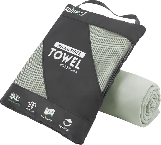 Rainleaf Microfiber Towel Quick Dry Camping & Travel & Gym Towel. Compact | Super Absorbent, Lightweight, Fast Drying. Suitable for Beach, Bath, Backpacking, Hiking, Swim.