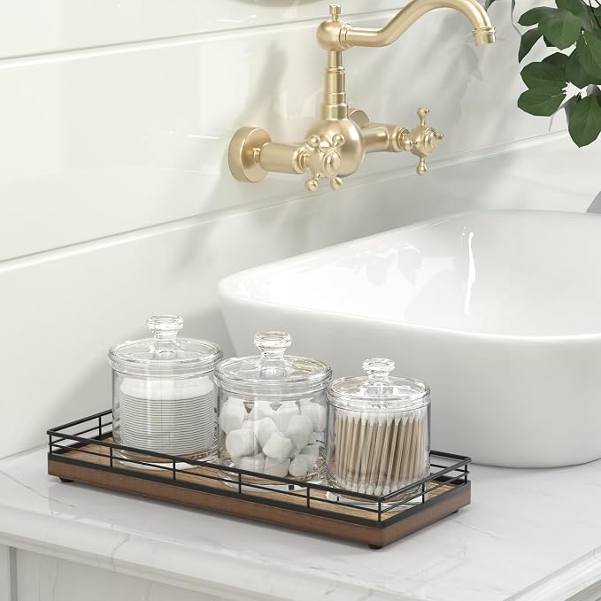 Acacia Wood Bathroom Vanity Tray, 11" L Small Countertop Tray for Dresser, Table, Kitchen Counter, Coffee Bar