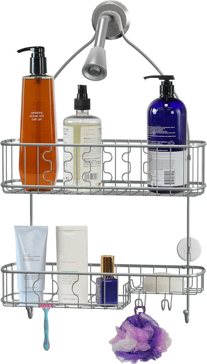 Simple Houseware Bathroom Hanging Shower Head Caddy Organizer, Silver | (26 x 16 x 5.5 inches)