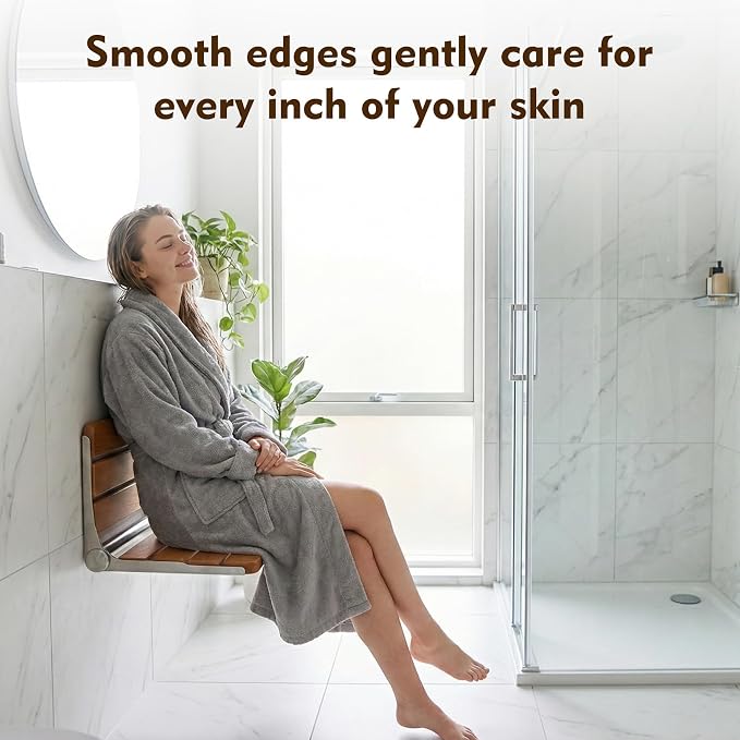 Foldable Shower Seat Wall Mounted 18 in Wide, Teak Bench for Small Shower | Foldable Design, Shower Use