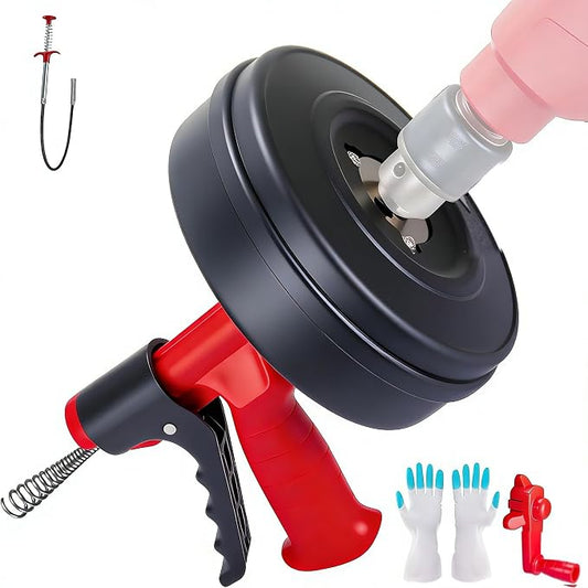 Drain Snake Hair Drain Clog Remover,Drill Attachment Toilet Snake for Bathroom Kitchen Tub Shower Drain Clog Remover with Gloves Hair Clog Remover with Drill Adapter（25ft/7.5M-Black） | Bathroom and Shower Sink Duty Pipe Drain Clog Remover for Bathtub D...