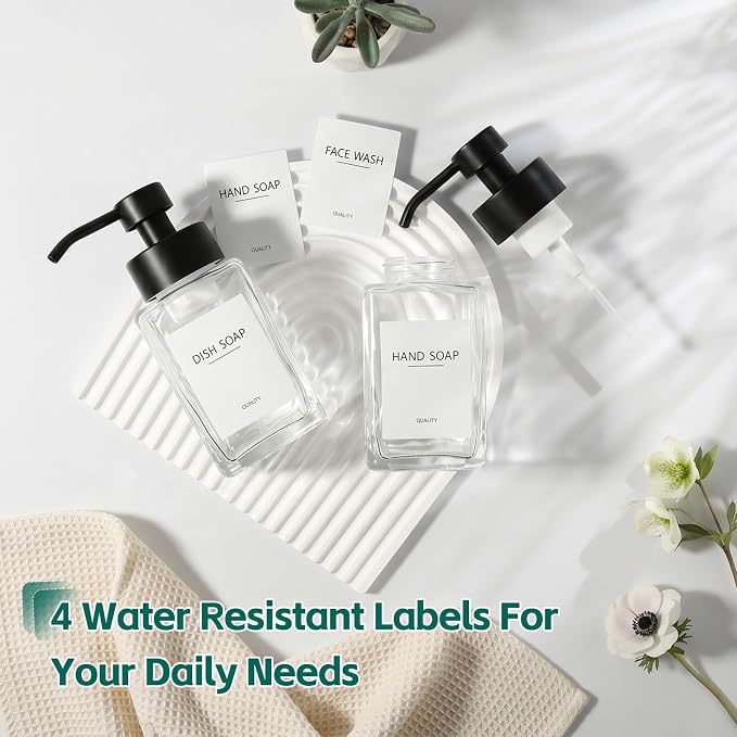 Foaming Soap Dispenser, 12oz/350ml Glass Foaming Hand Soap Dispenser Set, 2Pcs Refillable Foam Soap Dispenser With Foaming Pump, Labels, Square Foam Soap Hand Dispenser For Bathroom, Kitchen