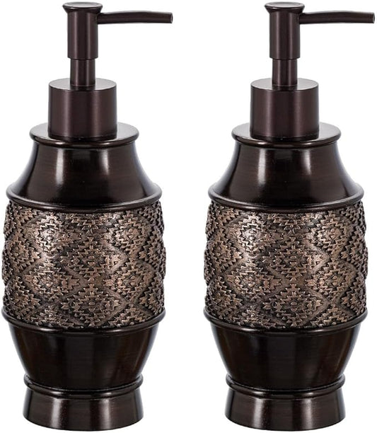 Creative Scents Dublin Brown Bathroom Soap Dispenser Set of 2 | Decorative Resin 8 Oz. Hand Soap and Lotion Dispenser Bottles with Matching Pumps - Bathroom Countertop Accessories Decor