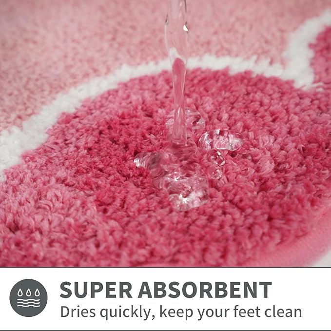 Rose Pink Toilet Rugs U-Shaped 24x20inch,Non Slip Absorbent Quick Dry Coutour Bathroom Rug for Shower Room Toilet,Microfiber Bath Mats for Bathroom Floor Washable Carpet for Shower Toilet