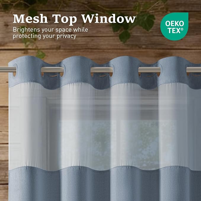 72x87 Ringless Linen Textured Shower Curtain with Snap in Liner, Blue | Extra Long Size, 3 in 1 Durable Fabric Shower Curtain, Removable Liner, Waterproof & Washable, Mesh Top Window, Easy Setup