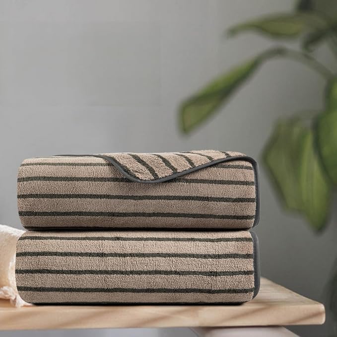 2 Piece Brown Cabana Stripe Hand Towels for Bathroom 16"x31" Ultra Soft Breathable Hand Face Towels Highly Absorbent 600GSM Towels Quick Dry Beach Chair Towel for Spa Gym Hotel Travel Camp