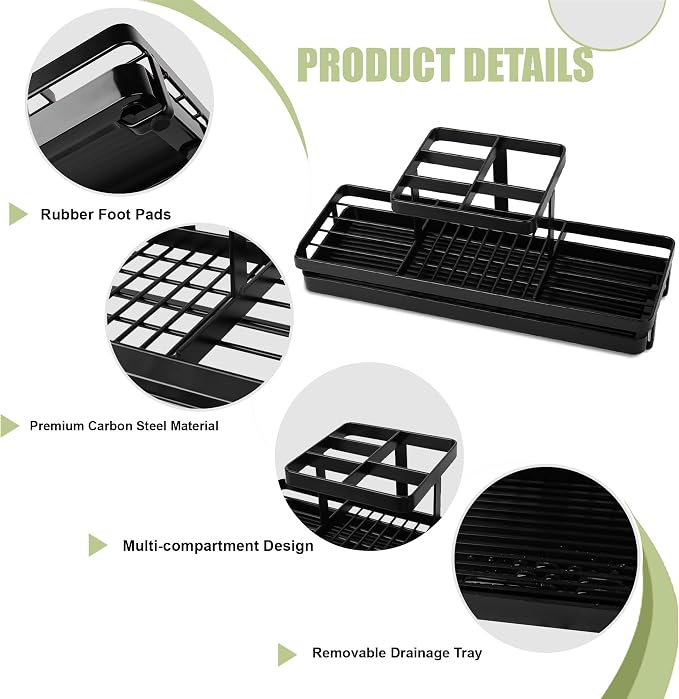 Toothbrush Holders Toothpaste Organizer Bathroom Accessories, Matte Black | Carbon Steel, 5 Slots, Removable Drip Tray, Easy to Clean, Electric Toothbrush Storage, for Countertop, Shower, Sink