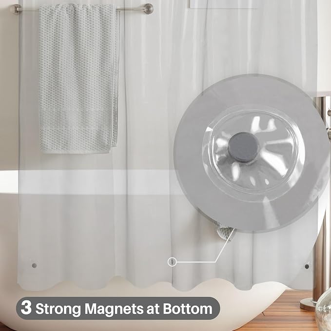 Barossa Design Shower Curtain Liner Color Block Clear/Black, 72x72 | 3 Magnets, Heavy Duty PEVA Plastic, Waterproof Vinyl, See Through, Metal Grommets