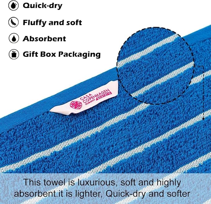 CASA COPENHAGEN Ecstatic 6 Pieces Towel Set- Electric Blue, 600 GSM 2 Bath Towel 2 Hand Towel 2 Washcloth, Made of Soft Egyptian Cotton for Bathroom, Kitchen & Shower. Gift Set for Women & Men.
