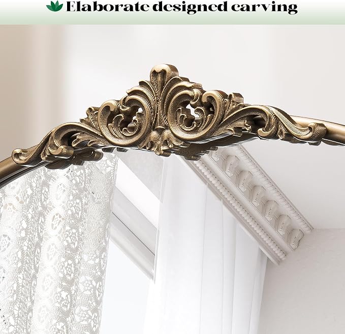 Antique Gold Arched Mirror, 24"x40" Bathroom Arched Wall Mirror | Vintage Gold Mirrors Over Sink, Ornate Arch Bronze Mirrors for Fireplace, Living Room, Entryway, Vanity, Hanging or Leaning