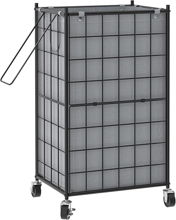 WOWLIVE Rolling Laundry Basket, Metal Wire Frame Laundry Hamper with Wheels | Hamper with Removable Bag, 100L Dirty Clothes Hamper Organizer Dorm Room Storage for Bedroom, Bathroom, Grey