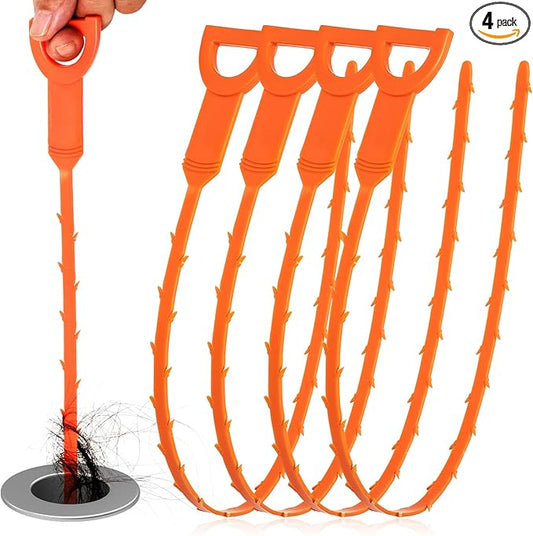 Drain Snake Clog Remover - 4 Pack 20 Inch Flexible Hair Drain Removal Tool for Sink, Shower, Tub & Toilet, Drain Cleaner with Grip Handle - Easy Use Kitchen & Bathroom Drain Opener