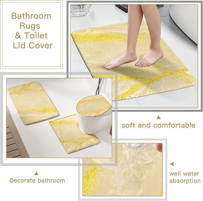 21PCS Bathroom Sets with Shower Curtain and Rugs Bathroom Accessories Set Beige Bathroom Set Complete with Trash Can, Toilet Brush, Qtip Holder & 3PCS Soap Dispenser