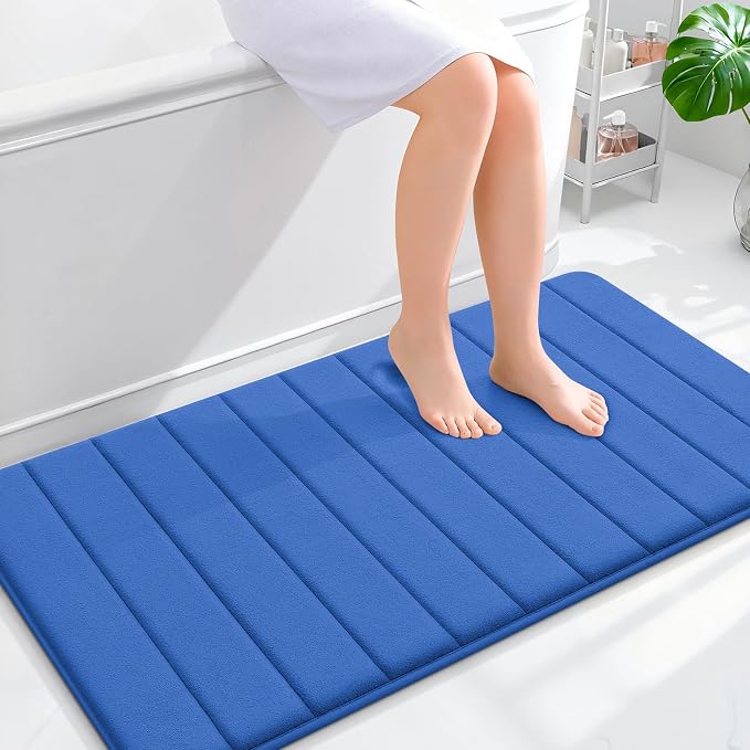 OLANLY Memory Foam Long Bathroom Rugs Runner 44x24, Super Soft Absorbent | Deep Navy Blue, Quick Dry Bath Mat, Machine Washable Shower Floor Rugs, Bathmat Carpet for Bathroom Floor, Tub and Shower