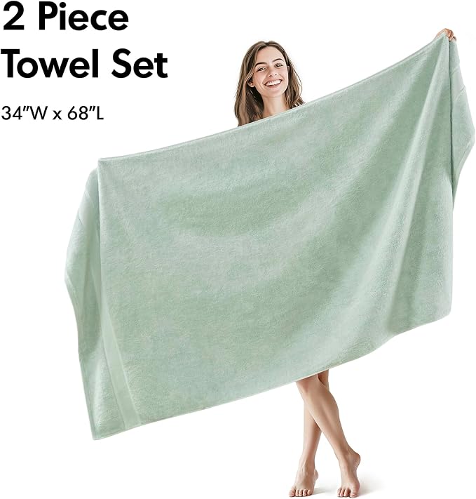 Madison Park Cotton Bath Sheet 2 Piece Oversized, 800GSM, 34" x 68" Seafoam | Long Staple, Highly Absorbent Bath Towel for Bathroom, Durable Hotel Spa Quality Quick Dry, Lint Reducing, OEKO-TEX Certified