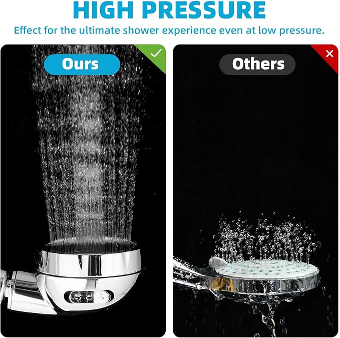 Marbrasse High Pressure Shower Head, 3-Settings Handheld Showerhead with ON/Off Full Shutoff Push Button and Switch to Control Flow, Angle-Adjustable Water Saving Body Sprays(Chrome)
