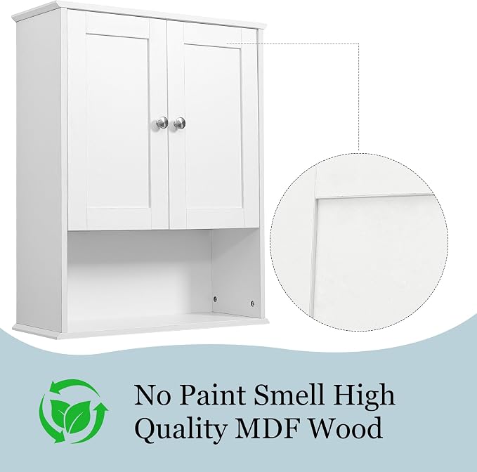 Bathroom Cabinet Wall Mounted Over Toilet Storage Cabinet, 24x30 Inch Wooden White Bathroom Wall Cabinet Above Toilet Storage Medicine Cabinets for Kitchen Laundry Bedroom