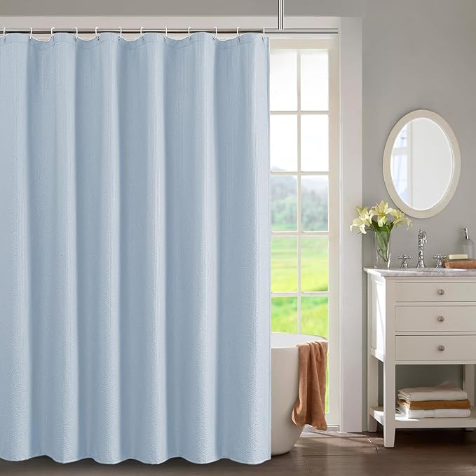 Glacier Blue Shower Curtain for Bathroom 84 Inches Extra Long, Elegant 3D Embossed Textured Cloth Waffle Shower Curtain, Modern Luxury Hotel Style, Water Repellent, Machine Washable, 72X84