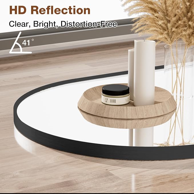 24"x32" Black Oval Bathroom Mirror for Over Sink, Vanity Wall Mirror | Tempered Glass, Clear Reflection, Rust-Resistant Aluminum Frame, Vertical or Horizontal Wall Mount, Bedroom and Entryway