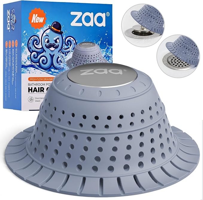 Bathtub Drain Strainer Silicone Bathroom Stopper Fixture Accessories | Light Blue Collapsible Shower Drain Hair Catcher for Pop Up Tubs, Traps Hair Before Clogs, Easy Clean for Bathroom Sinks