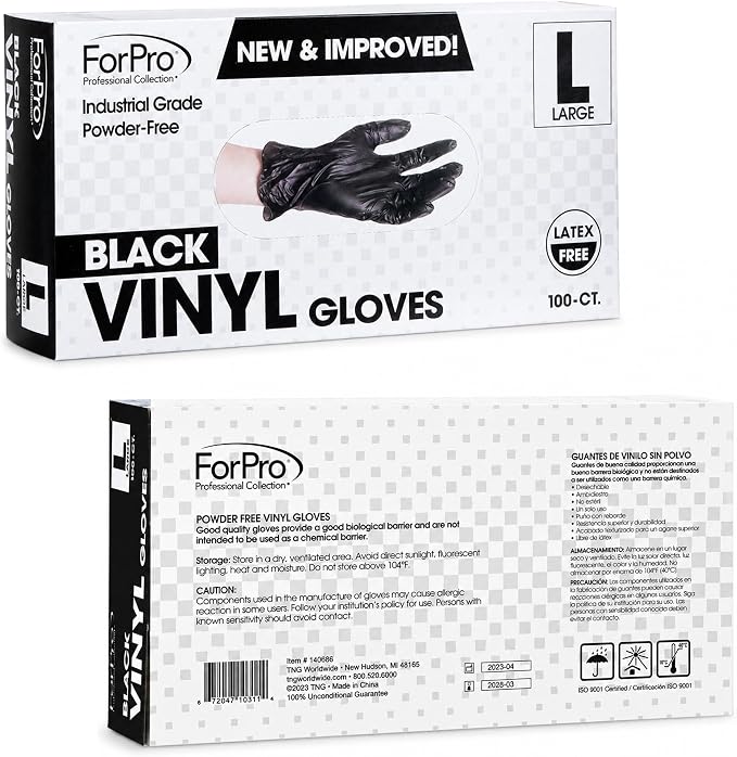 ForPro Disposable Vinyl Gloves, Industrial Grade, Powder & Latex Free, Non-Sterile, Food Safe, 2.75 Mil Palm, 3.9 Mil Fingers
