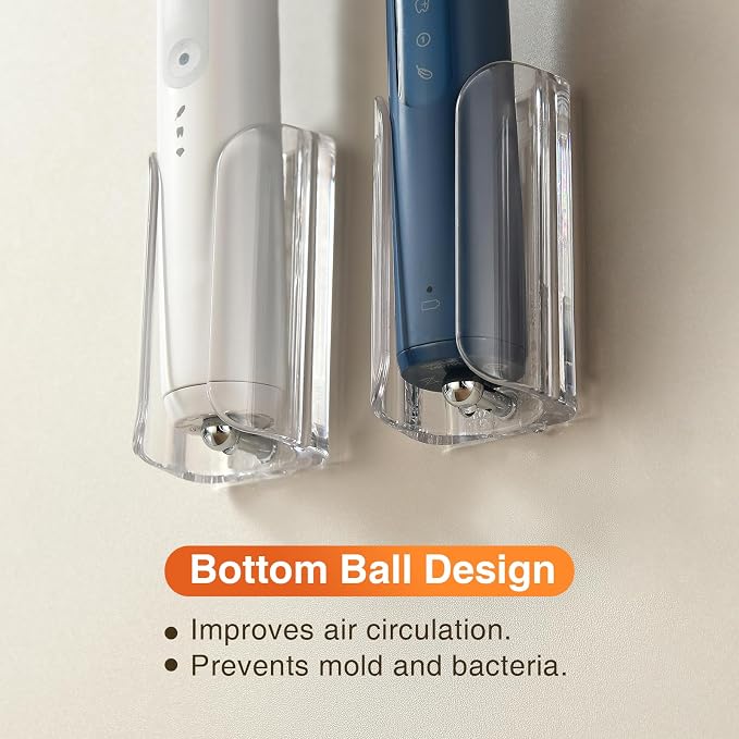 Electric Toothbrush Holder Wall Mount, Adhesive Toothbrush Caddy | Electric Toothbrush Stand for Family, Fits Mirrors/Tiles/Cabinet/Marble, PC & Stainless Steel, Clear, Pack of 4