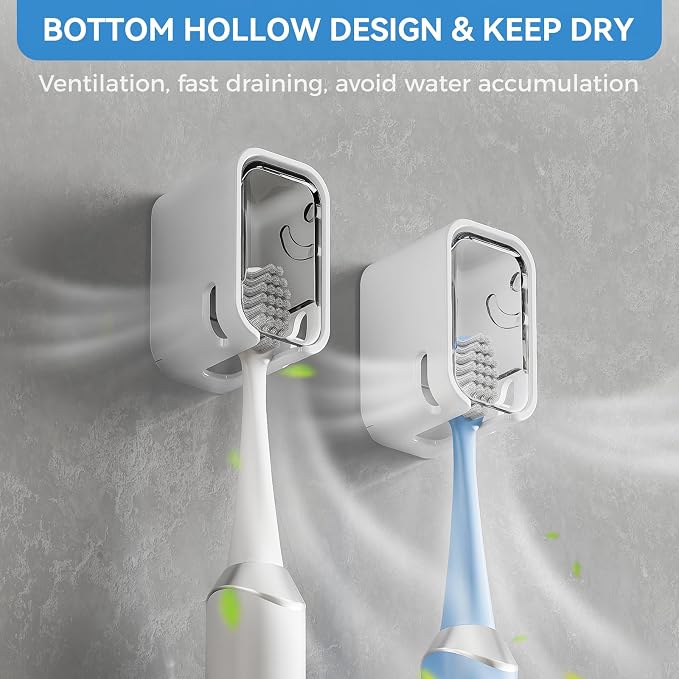 MOPMS Single Slot Toothbrush Holders Wall Mounted with Cover for Bathrooms | 2PCS Toothbrush Cover for Shower, Single Toothbrush Dispenser Storage Organizer for Family & Travel