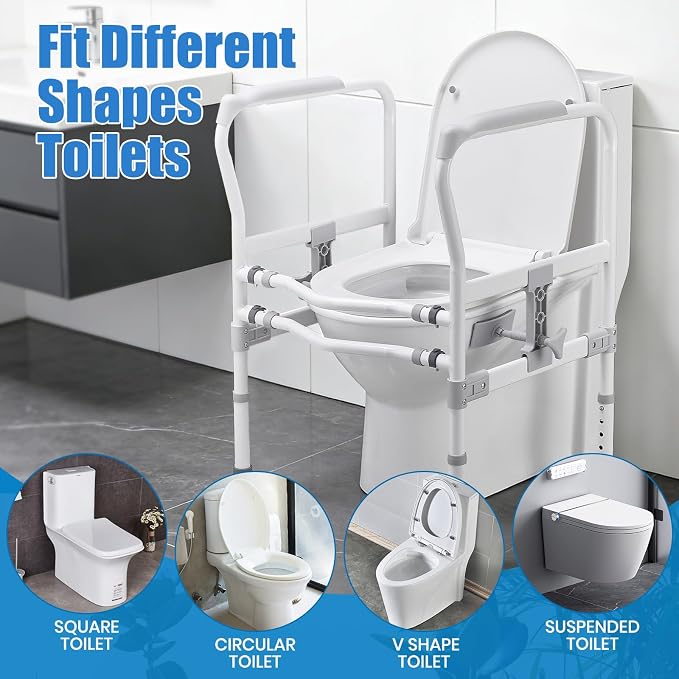 Toilet Safety Rails for Seniors, Zynuhmo Adjustable Toilet Safety Frame with Non-Slip Handles for Elderly, Handicap & Disabled, Foldable Toilet Handles Toilet Rail Stand Up Assist Fit Most Toilets