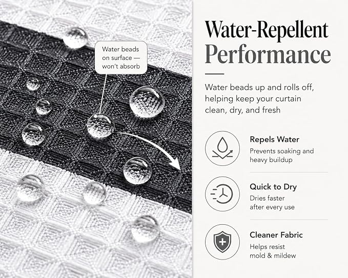 Dainty Home Ombre Waffle Weave Shower Curtain 70 x 72 Black Textured Fabric Shower Curtain, Hotel Style Waffle Weave Bathroom Curtain, Water Resistant Polyester Ombre Shower Curtain