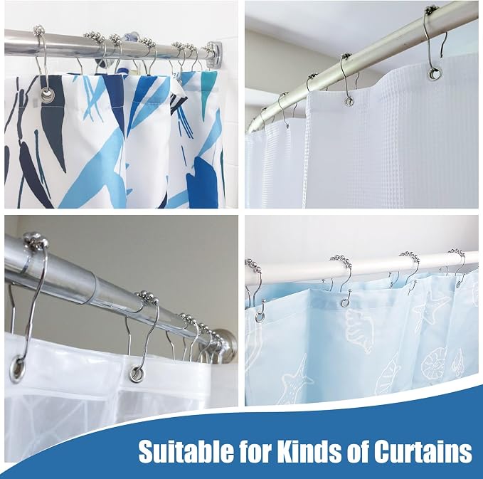 Shower Curtain Hooks Rings for Bathroom - 12 Pcs Stainless Steel (Silver Pear-Shape)