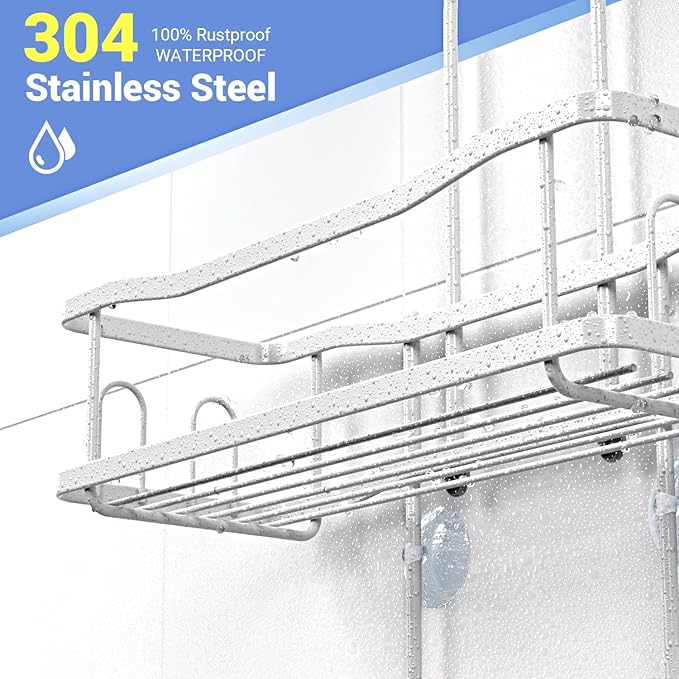 Hanging Shower Caddy Over Shower Head - No Drill Rustproof Shower Rack | Includes Soap Holder and Hooks for Shampoo, Conditioner, and Bathroom Essentials with Stable Storage in Any Shower Space
