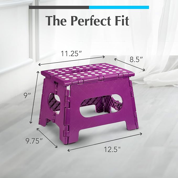Handy Laundry Folding Step Stool 9 Inch 2-Pack, Purple, Holds 300 lbs | 2-Pack, 9 Inch, Purple, Foldable Collapsible Step Stool, Non-Slip, Holds 300 lbs, Kitchen Bathroom Bedroom, Adults