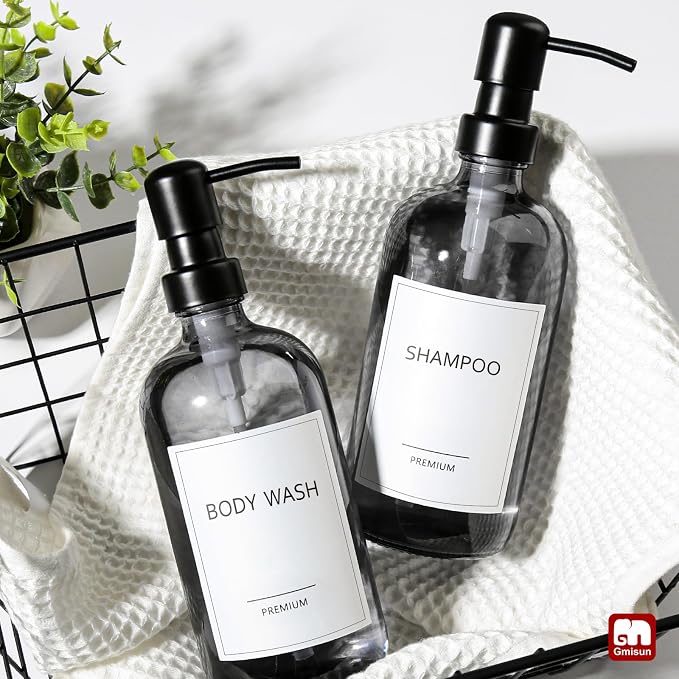 GMISUN Black Soap Dispenser, 2 Pack Hand Soap Dispensers for Bathroom, 17 Fl Oz Dish Soap Dispenser for Kitchen with Stainless Steel Pump, Modern Liquid Soap Bottle Set