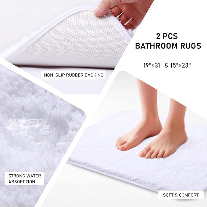 XLHOMO 11PCS Bathroom Sets with Shower Curtain and Rugs Bathroom Accessories Set White Bathroom Set,Soap Dispenser & Toilet Brush Holder Set with Stainless Steel Trash Can