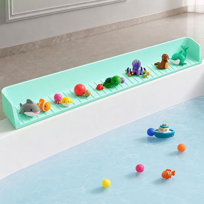 Kids Bathtub Splash Guard, Shelf & Toddler Bath Toy Tray - Green | Bathtub Splash Guard PlayPad Shelf Area with Strong Suction Cups, Bathtub Ledge Guard, Fun Bath Time for Toddlers Baby