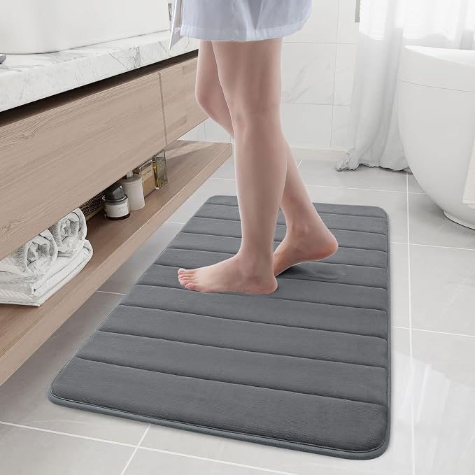 Buganda Memory Foam Bath Mat 40 x 24, Ultra Soft Absorbent Bathroom Rugs | Grey, Machine Washable Quick Dry Bath Mats for Bathroom Floor, Shower and Tub, Home Decor Accessories