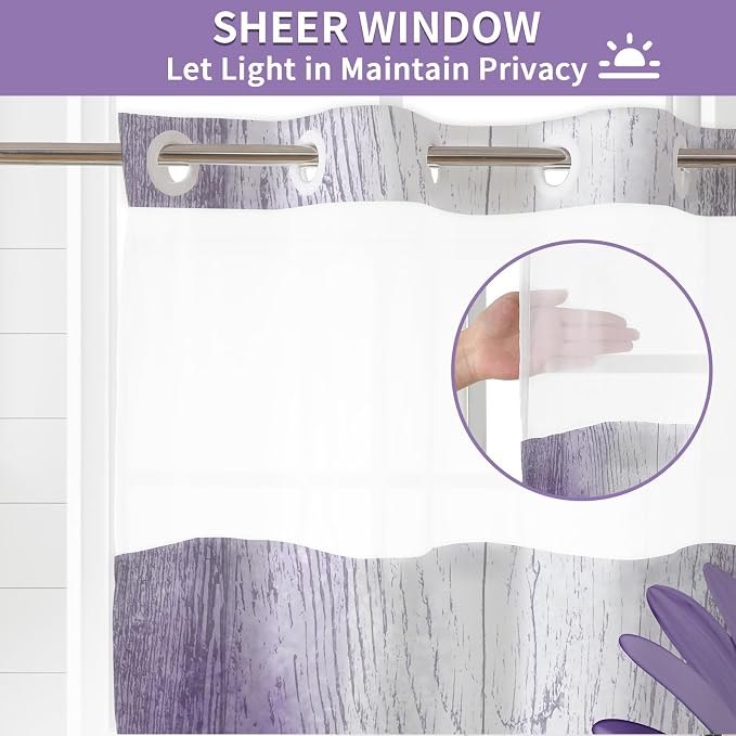 Hookless Shower Curtain with Snap in Liner, Purple No Hook Shower Curtains for Bathroom，Shower Curtain and Liner Set for Bathroom Decor,Waterproof & Washable,72W x 81L Inch