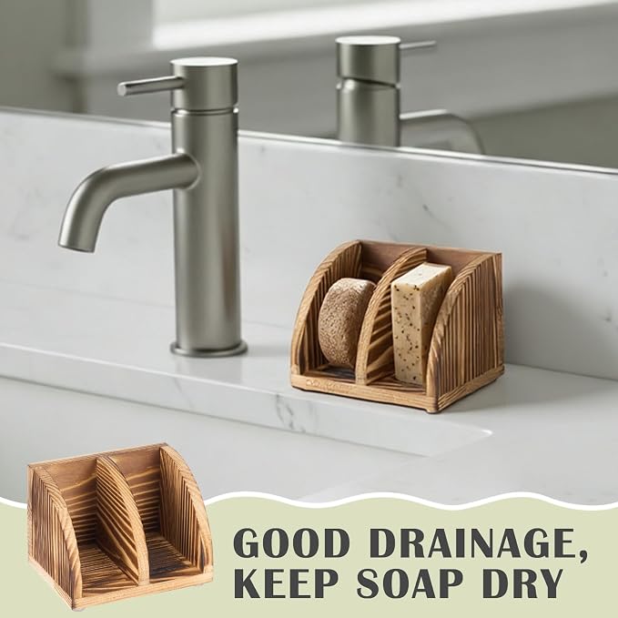 Wooden Shampoo Bar Holder Multi Bar Soap Dish with Self Draining, 2 Slot, Natural Soap Holder for Shower Conditioner Bathroom Organizer, Keep Dry and Neat, 4.33 x 3.35 x 3.15 Inch