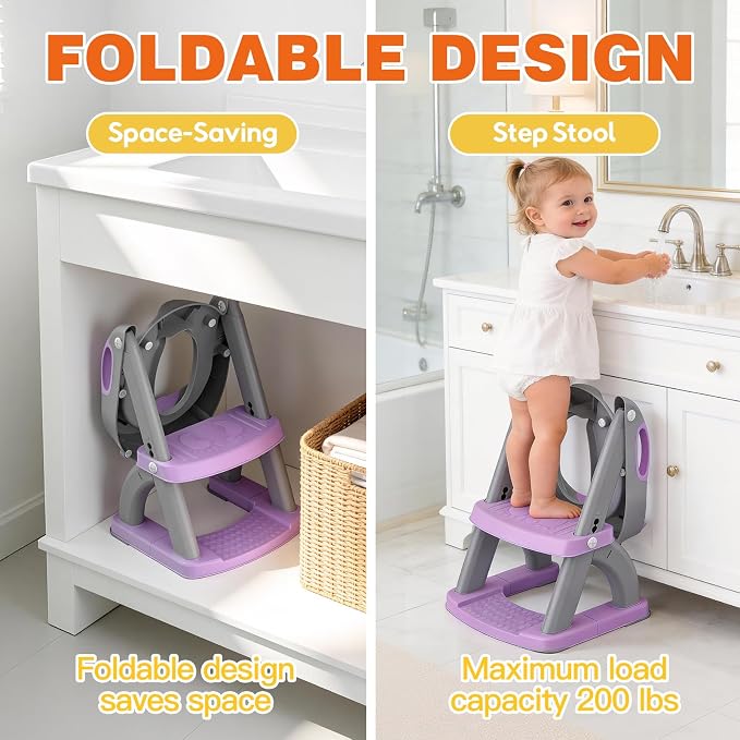 Potty Training Toilet for Toddlers, 2-in-1 Potty Training seat, Anti-Slip | SKYROKU, Fits Round & Elongated Toilets, 6 Heights, Splash Guard, Foldable, Holds 200+ lbs, Step Stool, Dishwasher Cushion