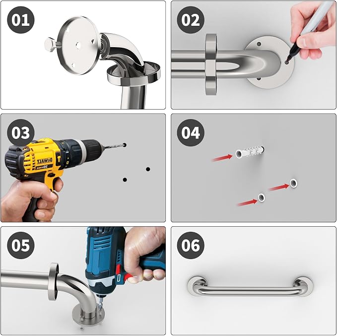ZUEXT 12 Inch Polished Chrome Safety Grab Bar for Bathroom Shower Tub | Stainless Steel Grab Bar Handle, Bathroom Balance Bar, Safety Hand Rail Support, Handicap Elderly Injury Seniors Assist