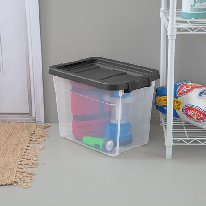 Sterilite Modular Stacker Box with Latching Lid, 30 Quart, 6-Pack | Clear Plastic Storage Bins - Stackable Organizing Container Boxes for Closet, Bathroom, and Office
