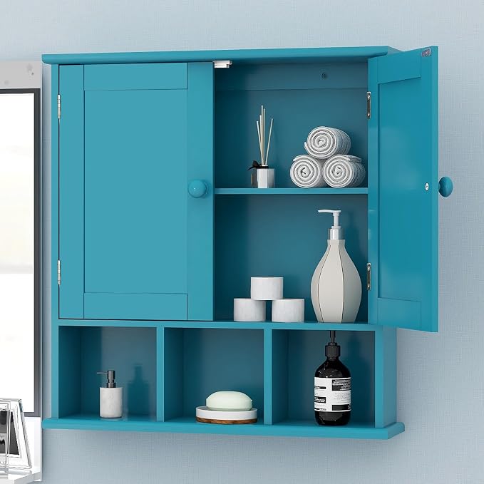 TaoHFE Turquoise Bathroom Cabinet,Bathroom Wall Cabinet with 2 Door | Adjustable Shelves,Over The Toilet Storage Cabinet,blue Bathrooms Cabinet Wall Mounted,Medicine Cabinets for Laundry