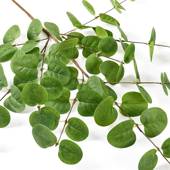Beferr 5pcs Artificial Eucalyptus Stems Decor 3D Real Touch Tall 24" Faux Eucalyptus Branches Fake Greenery Plants Stems for Vase Home Party Wedding Decorations