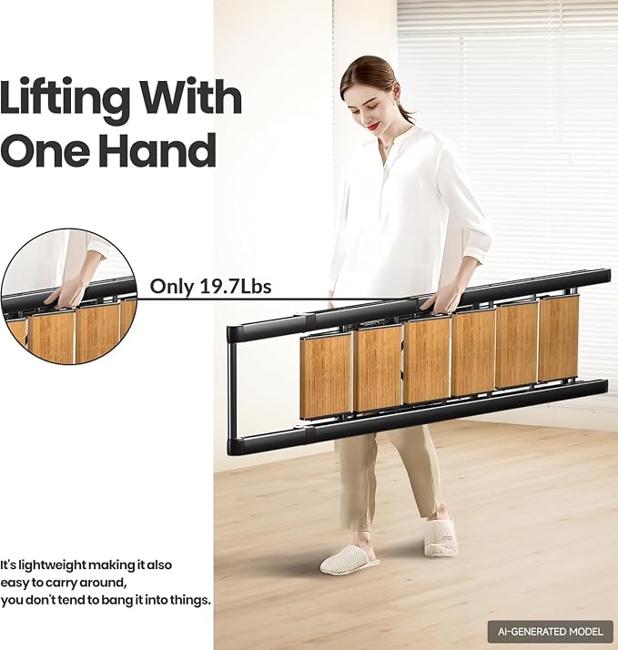 6 Step Ladder, Lightweight Folding Step Stool, Black+Wood Grain | Reach 12ft;Anti-Slip 7.9'' Wide Pedal;Portable Handrail;Space-Saving;For Kitchen, Home, Library, Office Use;300lbs Capacity